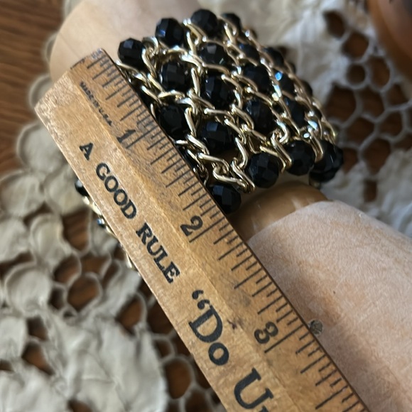 Gold Chain & Black Bead Elastic Statement Bracelet - Picture 7 of 7